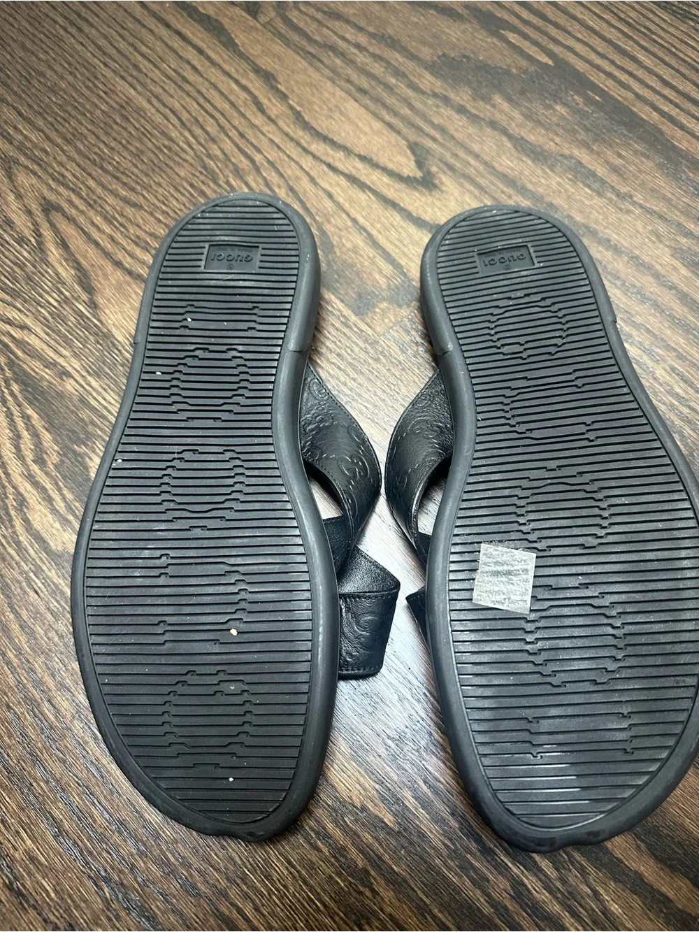 Gucci Men's Black Embossed Leather Cross-Strap Sandals
